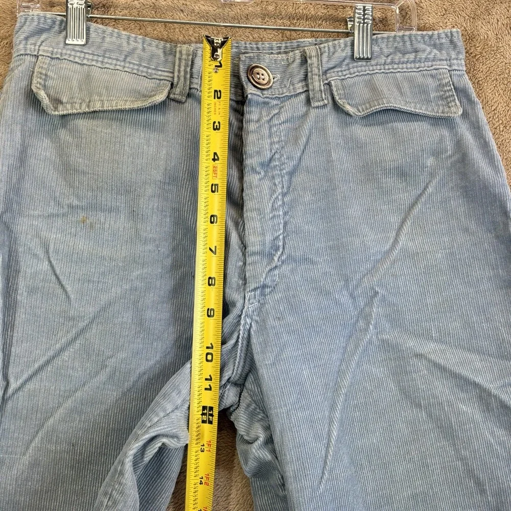 Vintage 70s Flare Leg Corduroy Pants Mens 31 x 32 Light Blue Scovill Zipper READ